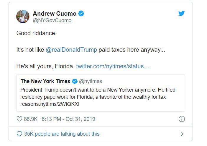 Trump Flees New York To Florida Due To High-Taxes